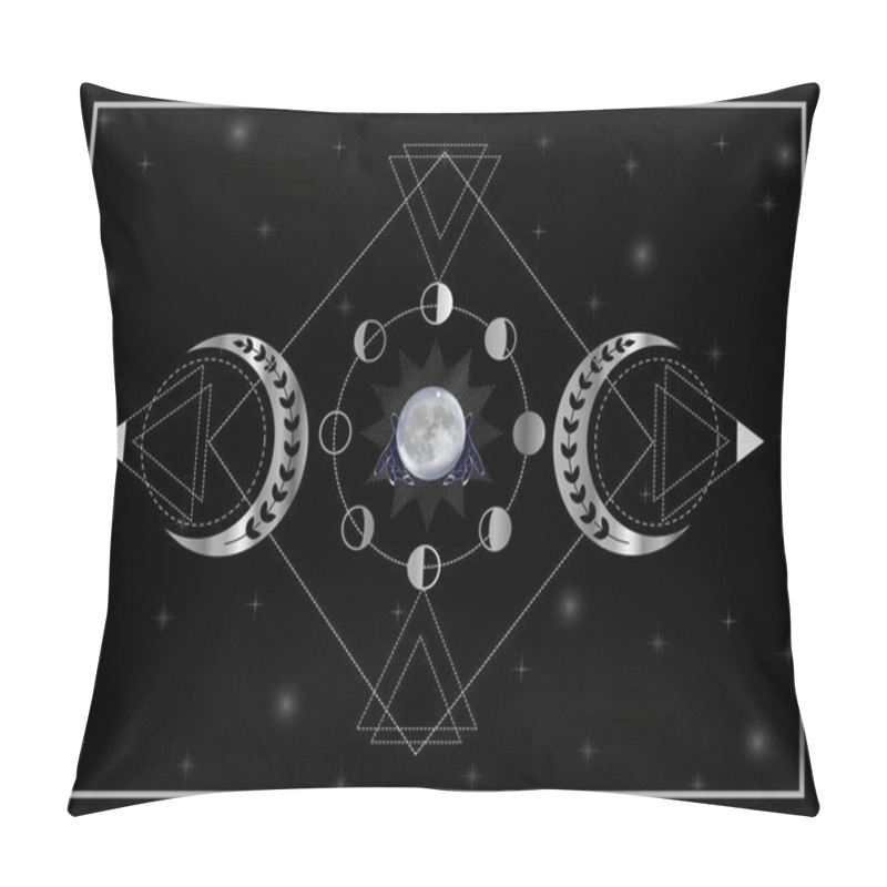 Personality  Triple Goddess Silver Moon Phases With Witch Hands Pillow Covers