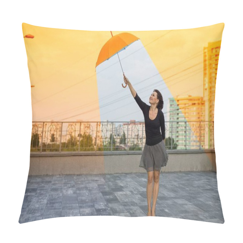 Personality  Global Warming Woman Holding An Umbrella Is In A Comfortable Cli Pillow Covers