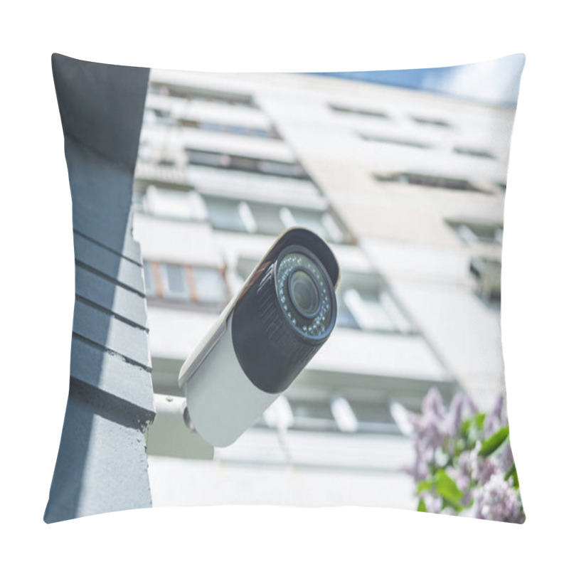 Personality  Close-up, CCTV Camera On A Multi-storey Building Pillow Covers