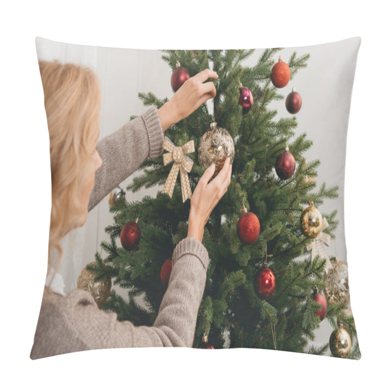 Personality  Woman Decorating Christmas Tree Pillow Covers