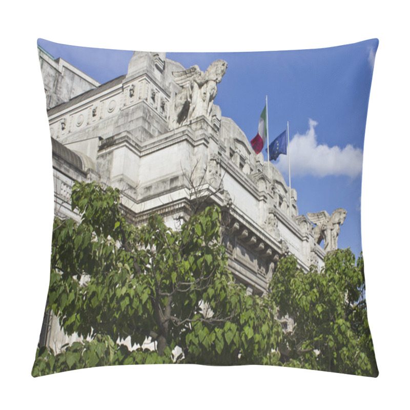 Personality  Architectural Detail Of The Upper Facade Of Milano Central Station Pillow Covers