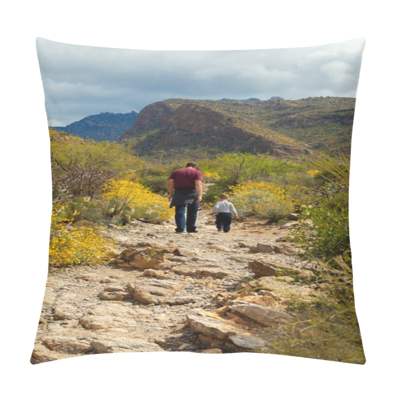 Personality  Father Son Hiking In Desert Pillow Covers