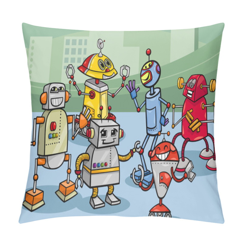 Personality  Robots Group Cartoon Illustration Pillow Covers