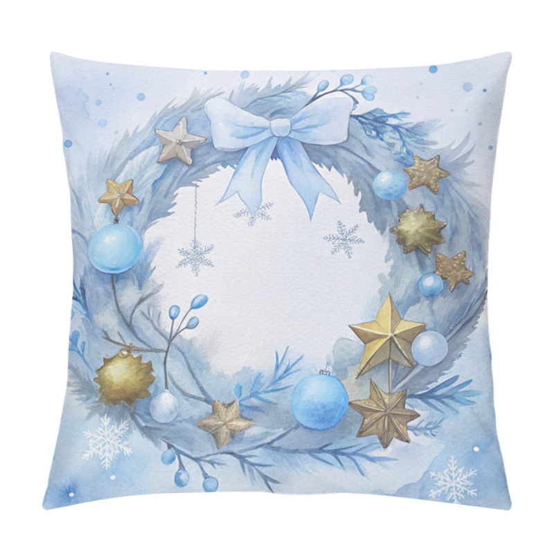 Personality  A Stunning Christmas Wreath In Frosty Blue Tones, Adorned With A Delicate Blue Bow, Golden Star Ornaments, And Snowflake Accents, Perfect For A Winter-inspired Holiday Decoration. Pillow Covers