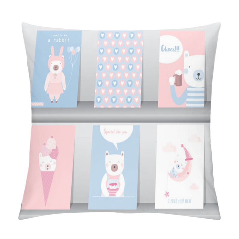 Personality  Set Of Cute Animals Poster,template,cards,bear,Vector Illustrations  Pillow Covers