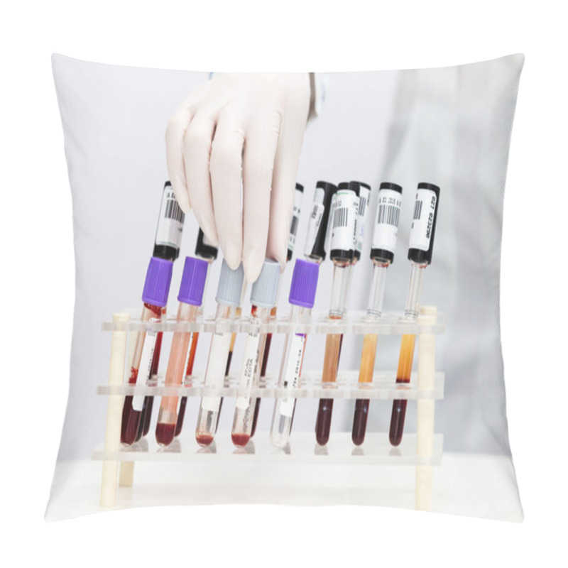 Personality  Stand Of Test Tubes With Blood Pillow Covers