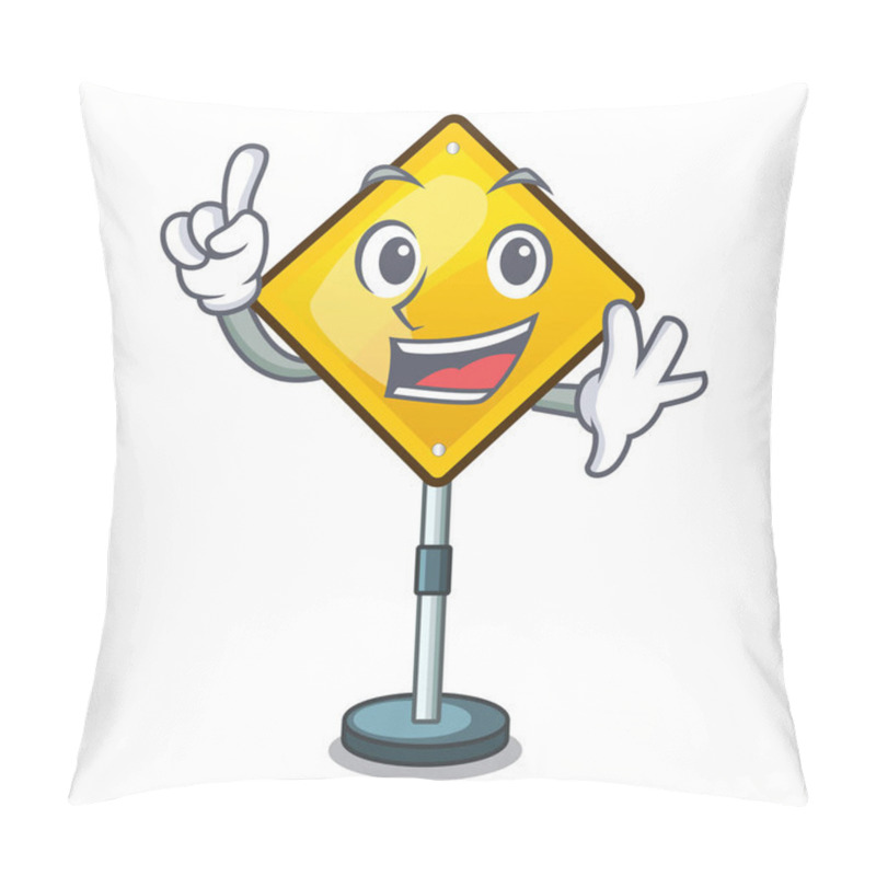 Personality  Finger Warning Sign With Exclamation Mark Mascot Vector Illustration Pillow Covers