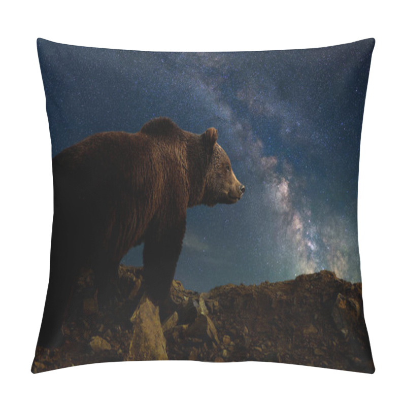 Personality  Beautiful Night Landscape With Bear In Mountain And The Milky Way Galaxy Pillow Covers