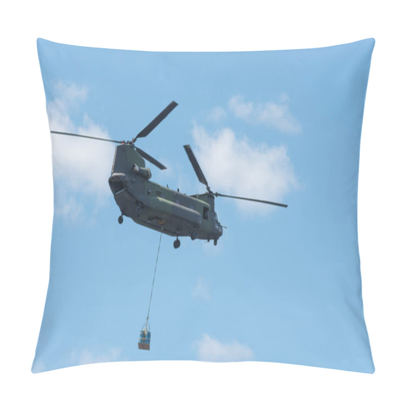 Personality  Double Rotor, Heavy Airlift, Military Helicopter, In Flight, Carrying Cargo. Pillow Covers