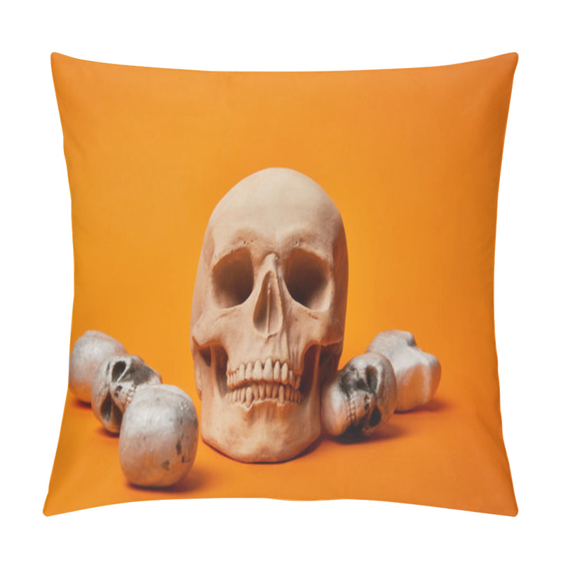 Personality  Skulls On Orange Background, Halloween Decoration Pillow Covers