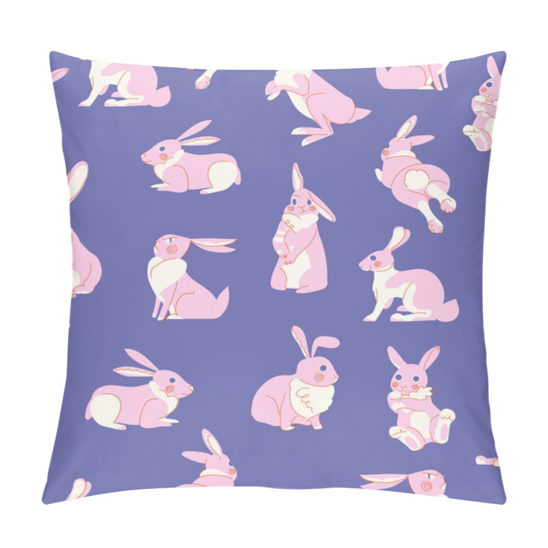 Personality  Cute Pink Bunny Vector Seamless Pattern On Purple Background. Print Design Rabbit Background, Children Print Textile Pillow Covers