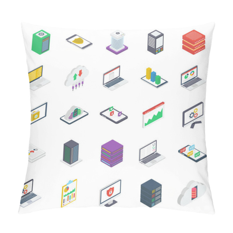 Personality  Data Center Isometric Icons Pack Pillow Covers