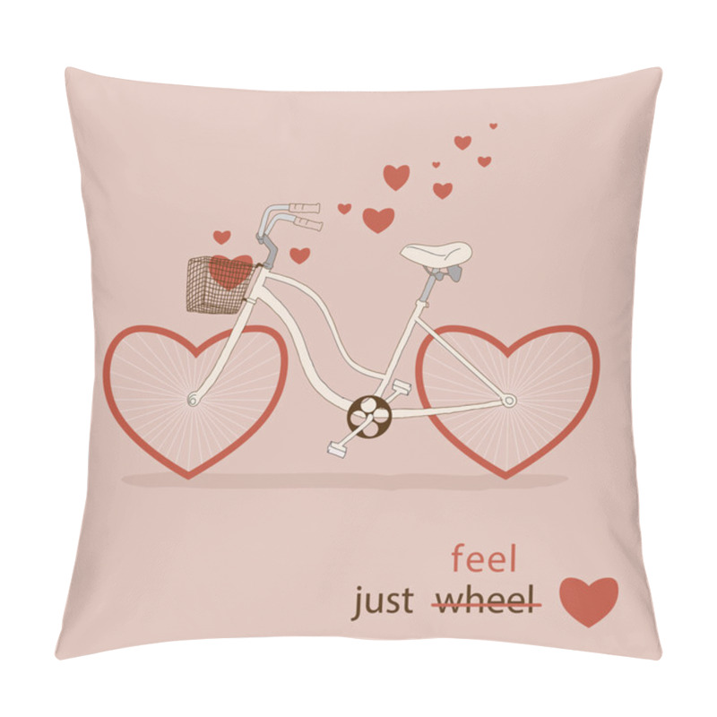 Personality  Bike With Hearts Instead Of Wheels. Great Card For Valentine's Day Pillow Covers