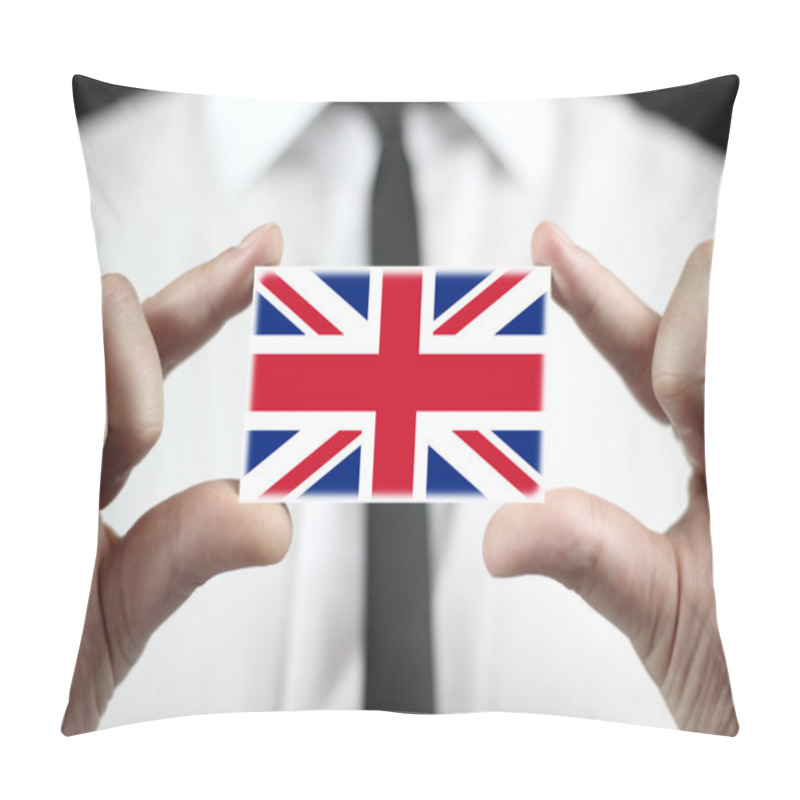 Personality  Businessman Holding A Business Card With A UK Flag Pillow Covers