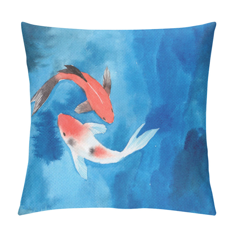 Personality  Watercolor Hand Painting, Two Koi Carp Fish In Pond, Symbol Of Good Luck And Prosperity Pillow Covers