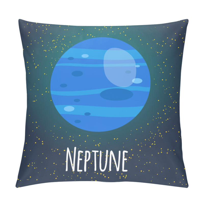 Personality  Vector Illustration Planet Neptune In Flat Cartoon Style. Poster For Children Room, Education. ?ard Composition Of The Planets, Stars, Comets, Constellations, Space Ship Pillow Covers