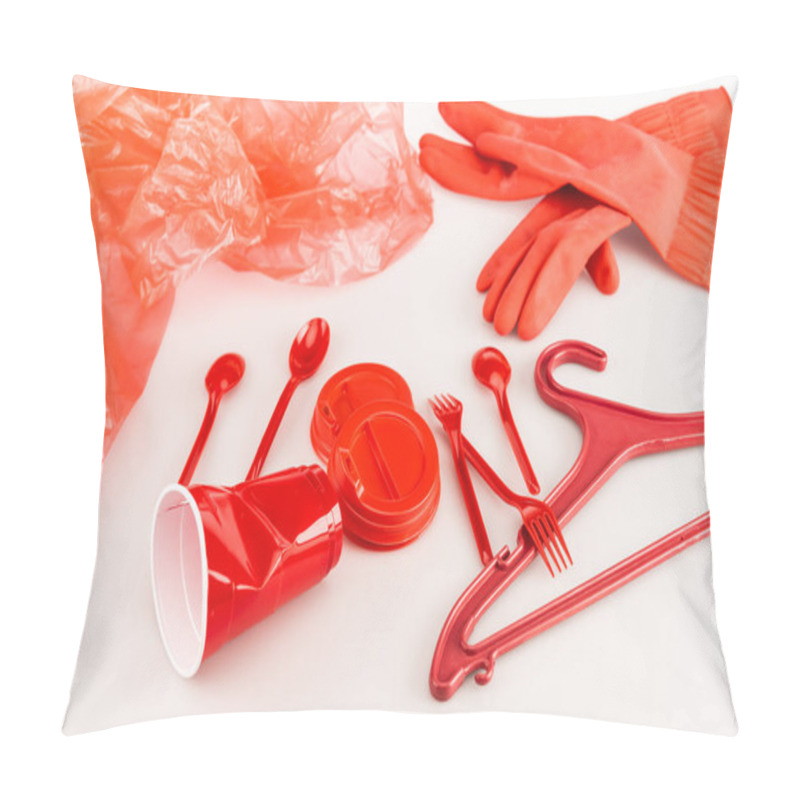 Personality  Red Plastic Objects Scattered On White Background Pillow Covers