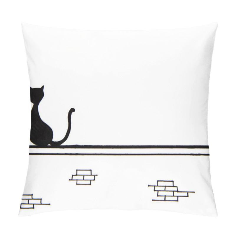 Personality  Hand Drawn Of Cute Black Cat Sitting On Wall With Place For Text Pillow Covers