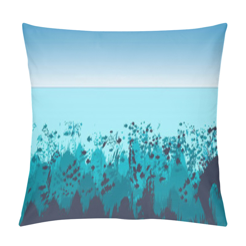 Personality  Silhouette Of Fish And Algae On The Background Of Reefs. Underwater Ocean Scene. Deep Blue Water, Coral Reef And Underwater Plants. A Beautiful Underwater Scene; Seascape With Reef. Pillow Covers