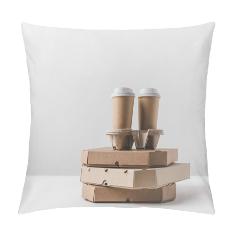 Personality  Disposable Coffee Cups On Pizza Boxes On Table Pillow Covers