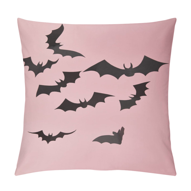 Personality  Black Paper Bats On Pink Background, Halloween Decoration Pillow Covers