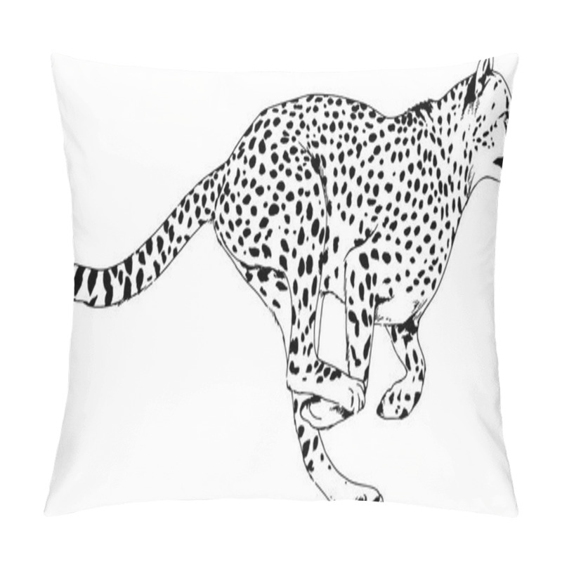 Personality  Running Cheetah Drawn In Ink By Hand On A White Background Pillow Covers