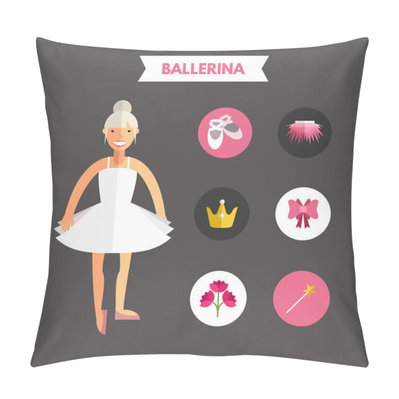 Personality  Flat Design Vector Illustration Of Ballerina With Icon Set. Infographic Design Elements Pillow Covers