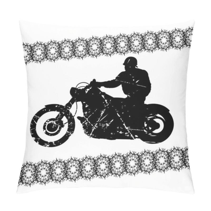 Personality  Biker Grunge Silhouette With Ornamental Stripes Pillow Covers