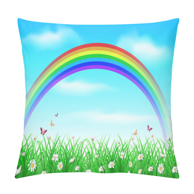 Personality  Grass Background With Rainbow Pillow Covers