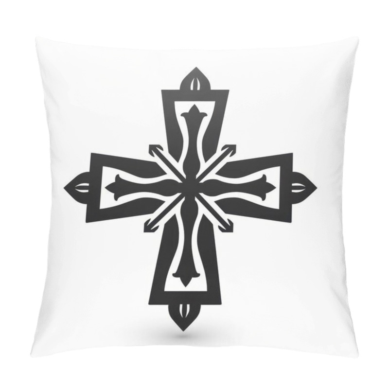 Personality  Black Artistic Cross Design With Intricate Patterns And Arrows, Symbolizing Faith And Direction. Pillow Covers