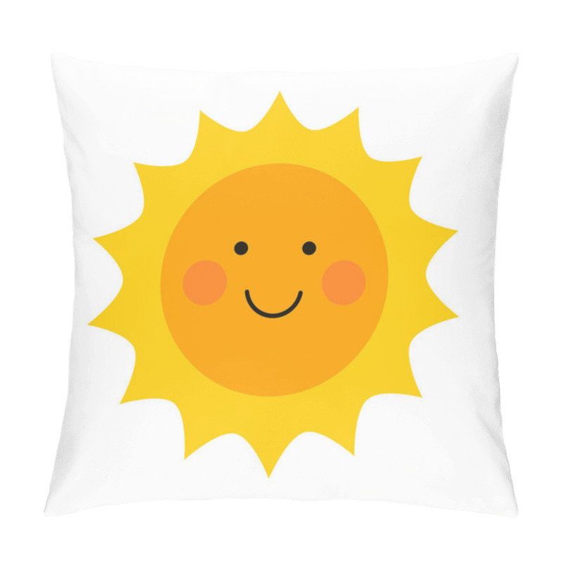 Personality  Cute Smiling Sun Icon.  Flat Design Sun Element.Vector Illustration. Pillow Covers