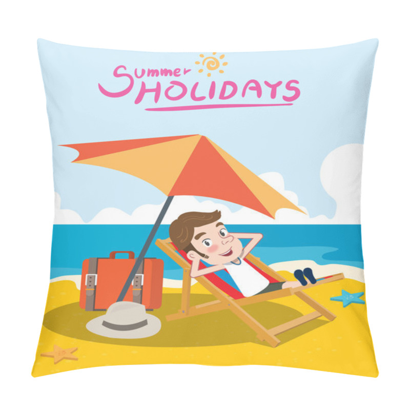 Personality  Summer Holidays Vector Illustration,flat Design Beach And Sunbed Concept Pillow Covers