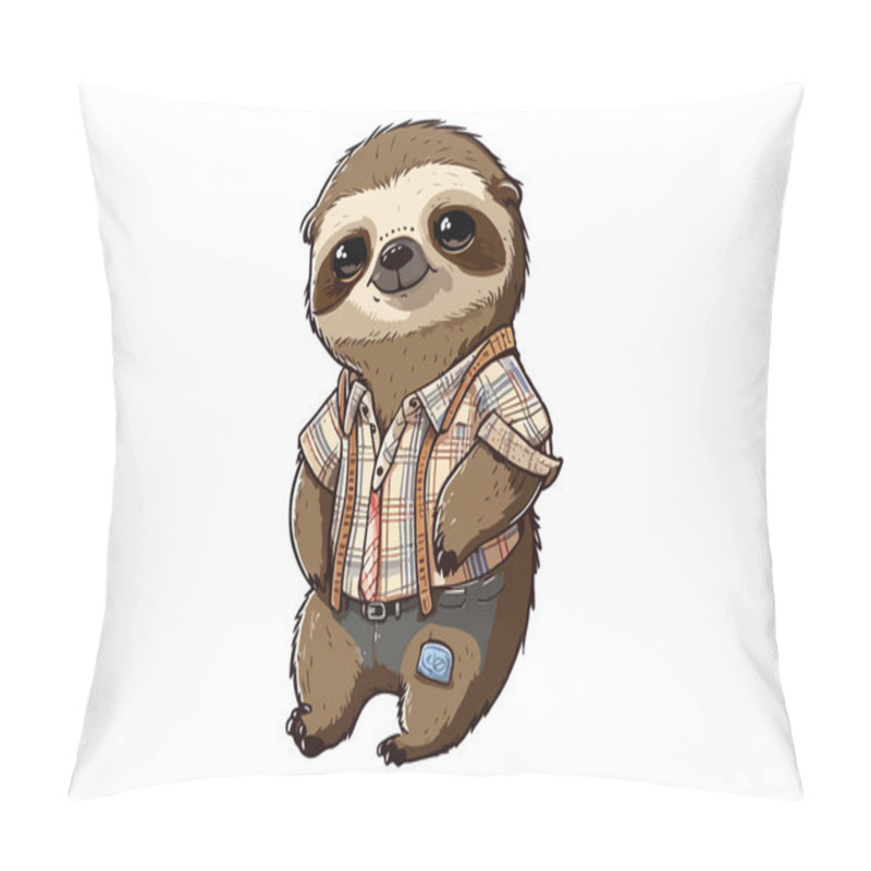 Personality  Sloth Full Body Wearing Plaid Shirt Pillow Covers