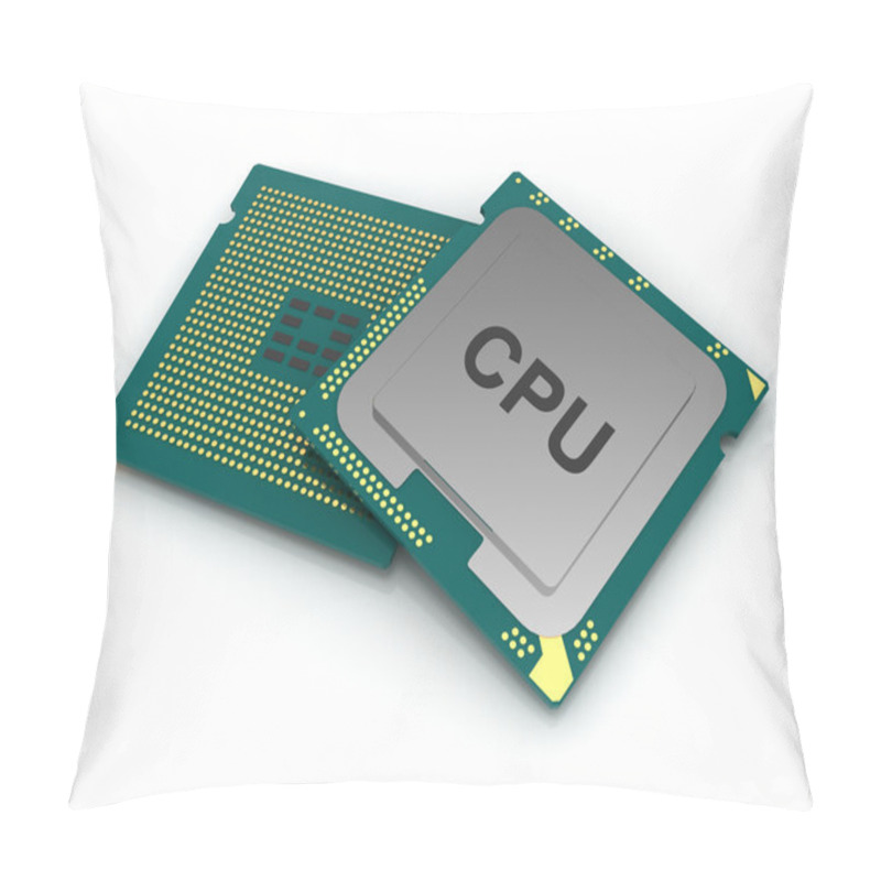 Personality  3d Illustration CPU Chip, Central Processor Unit On White Backgr Pillow Covers