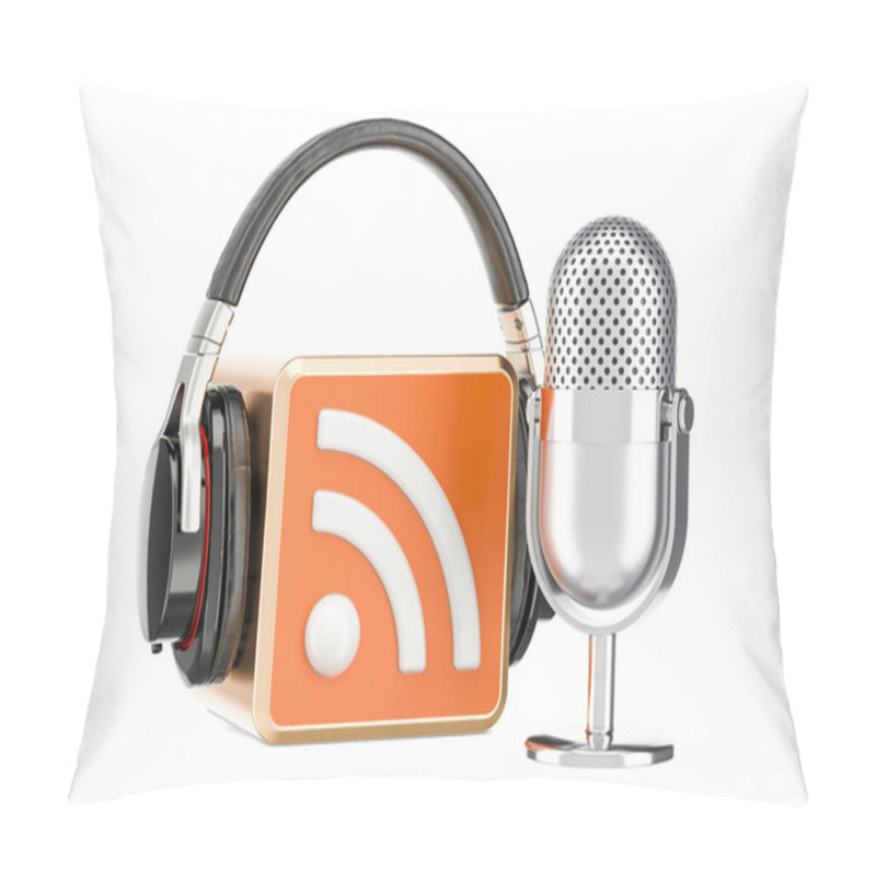 Personality  Headphones And Microphone With RSS Logo Podcast, 3D Rendering Pillow Covers