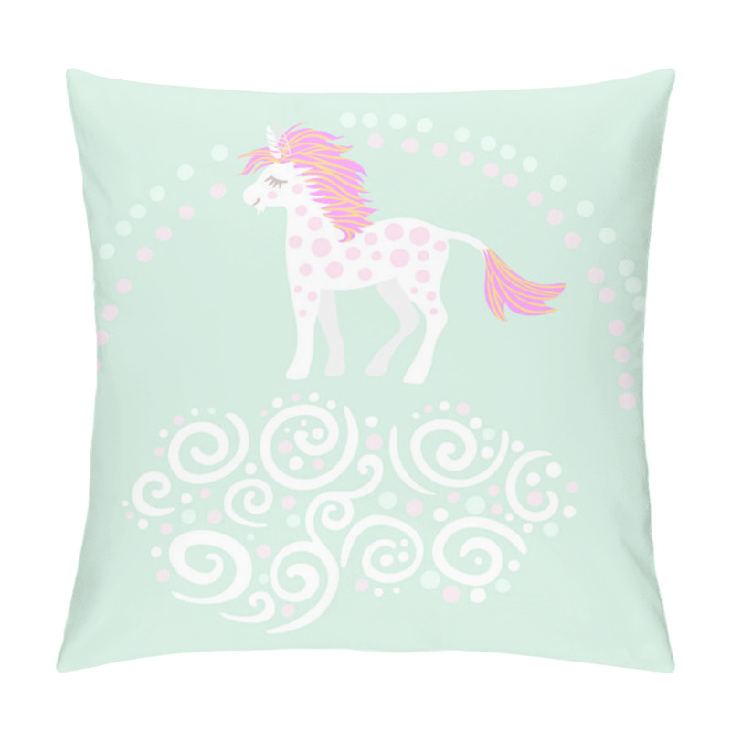 Personality  Sweet Magic With A Unicorn, Rainbow, Cloud. Vector Illustration. Pillow Covers