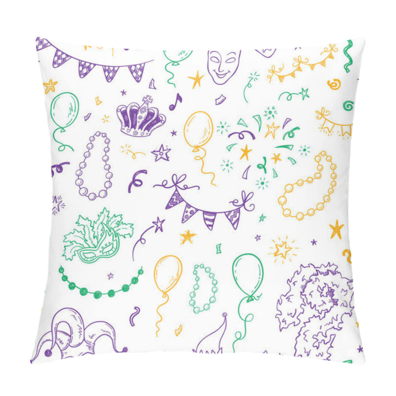 Personality  Mardi Gras Carnival Seamless Pattern With Hand Drawn Doodle Masquerade Elements. Vector Illustration Pillow Covers