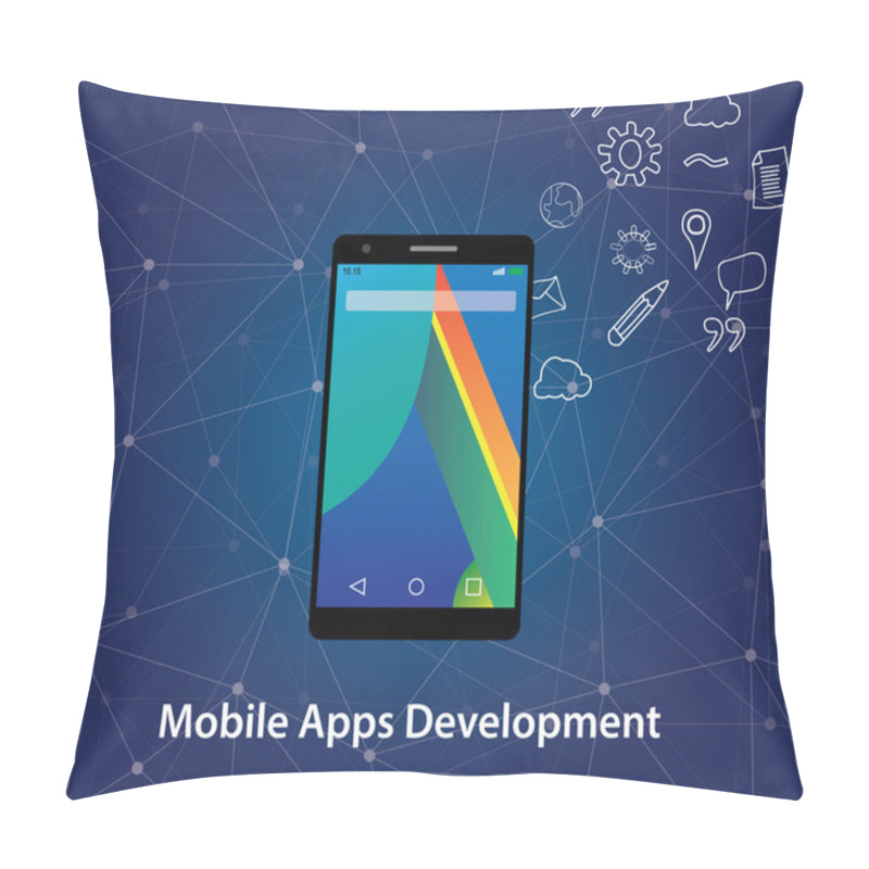 Personality  Mobile Apps Development With Smartphone And Icon  Things As Background Vector Graphic Pillow Covers