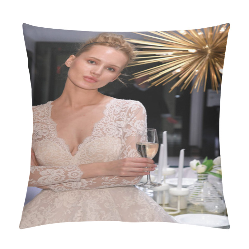 Personality  NEW YORK, NY - APRIL 10: Model Milena Garbo Presenting Bridal Gown During The Gracy Accad Spring 2020 Bridal Presentation At Blumingdales NY On April 10, 2019 In NYC. Pillow Covers