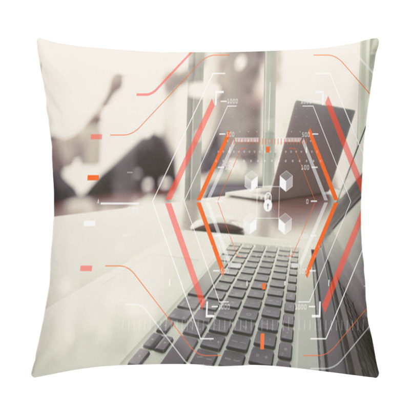 Personality  Business Documents On Office Table With Smart Phone And Laptop A Pillow Covers