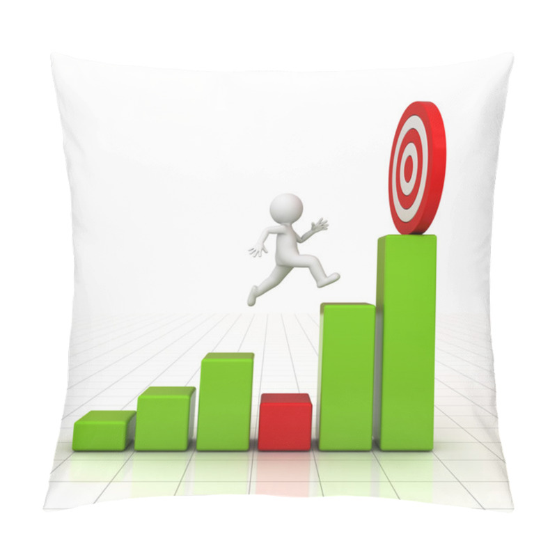 Personality  3D Man Jumping Across The Problem To His Successful Goal On Business Graph Over White Background Pillow Covers