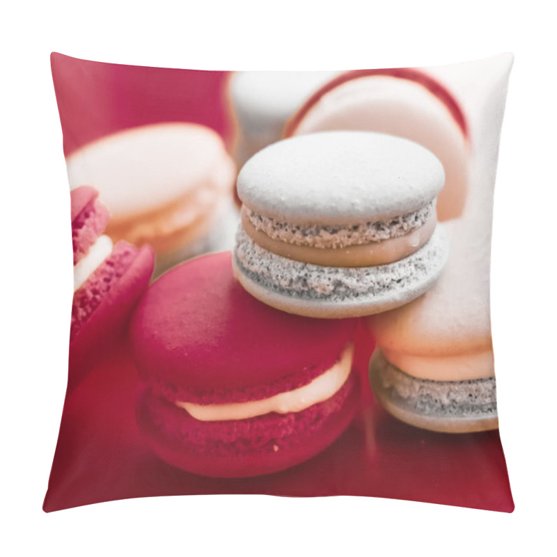 Personality  French Macaroons On Wine Red Background, Parisian Chic Cafe Dess Pillow Covers