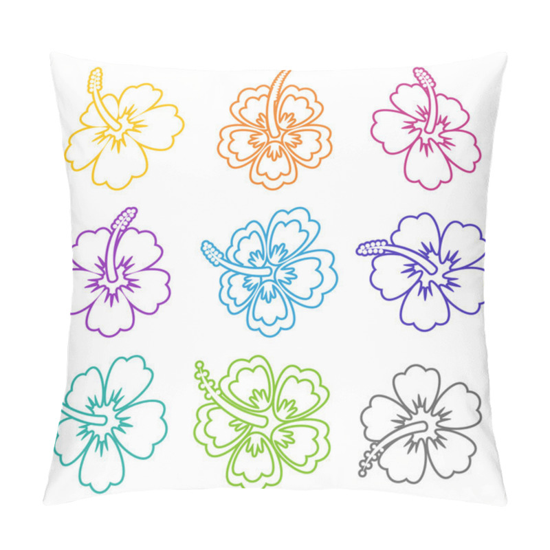 Personality  Vector Hibiscus Flower Outline Icons Pillow Covers