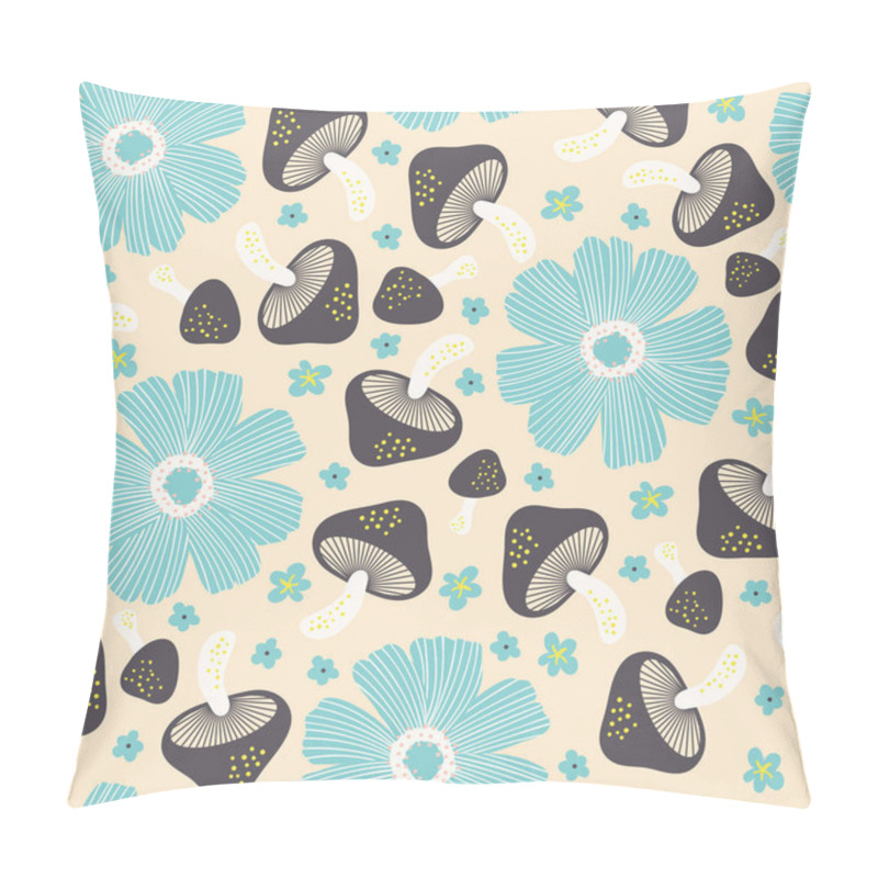 Personality  Mushrooms And Flowers Vector Seamless Pattern Pillow Covers