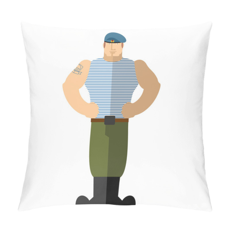 Personality  Russian Soldiers. Military Man In T-shirt And Blue Beret. A Stro Pillow Covers