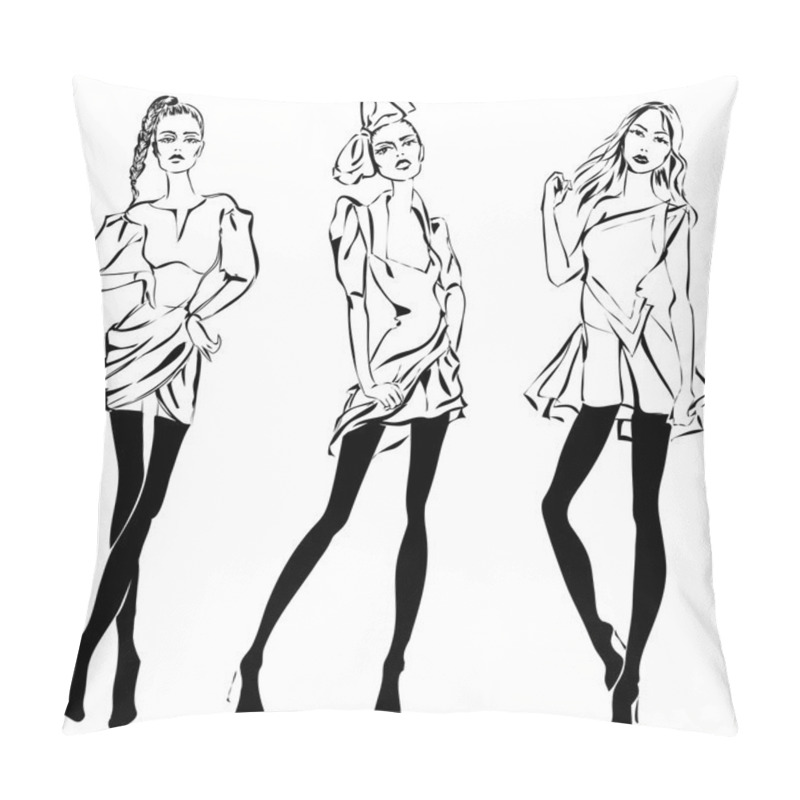 Personality  Fashion Models In Sketch Style Fall Winter Pillow Covers