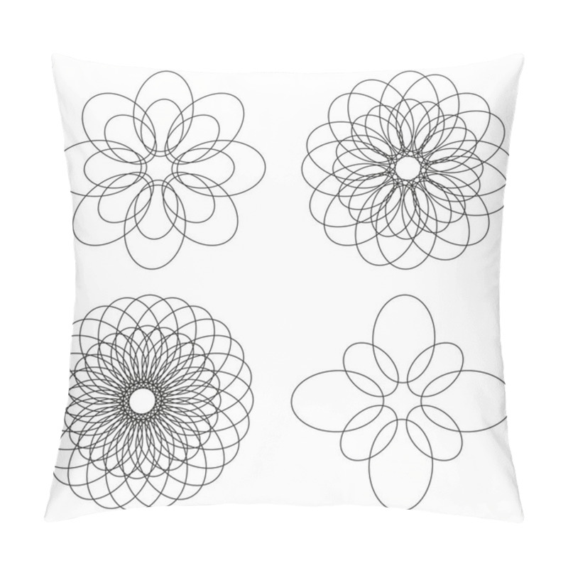 Personality  Set Of 4 Isolated Spirograph Flower Ornaments Pillow Covers