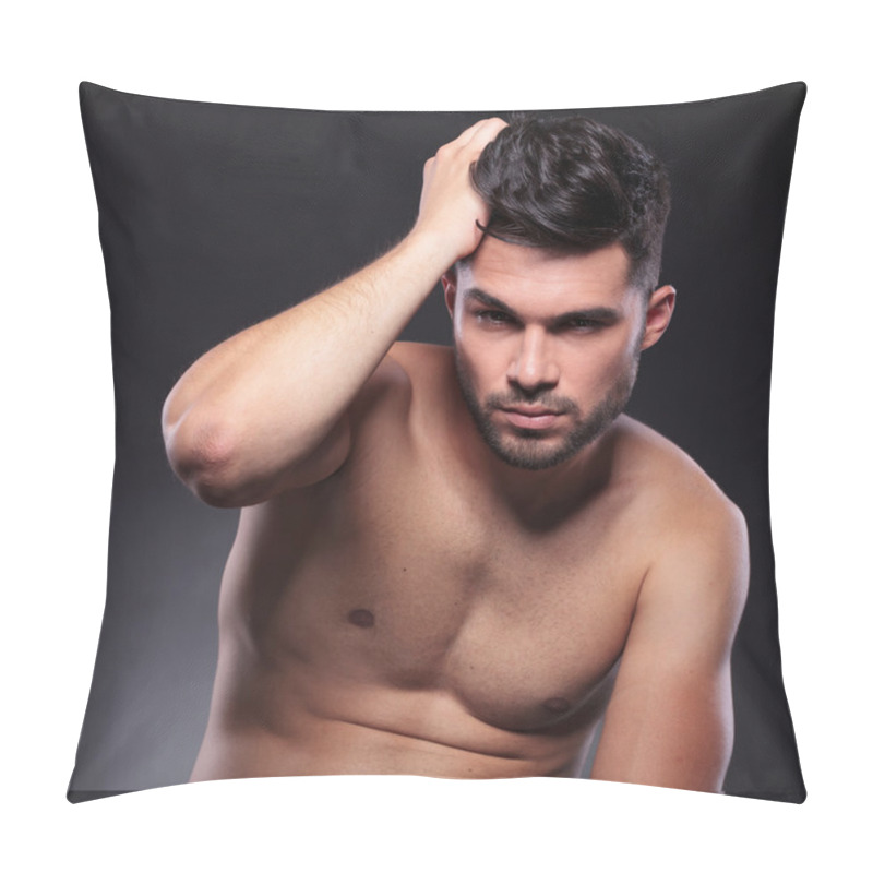 Personality  Naked Young Man Fixes His Hair Pillow Covers