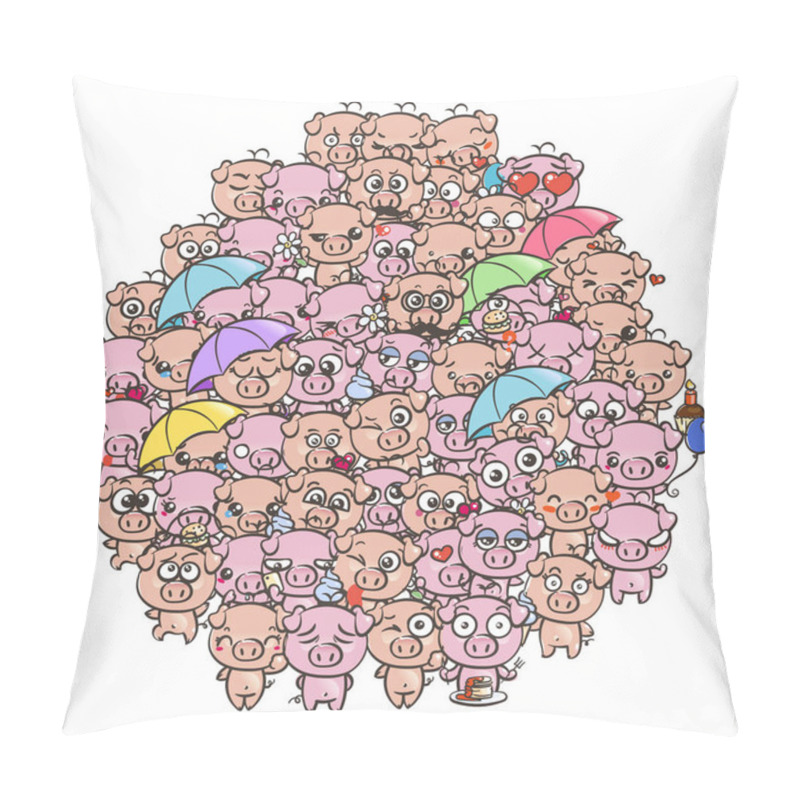 Personality  Background With Cute Baby Piglets. Pastel Cartoon Image Kawaii Pigs. Pillow Covers