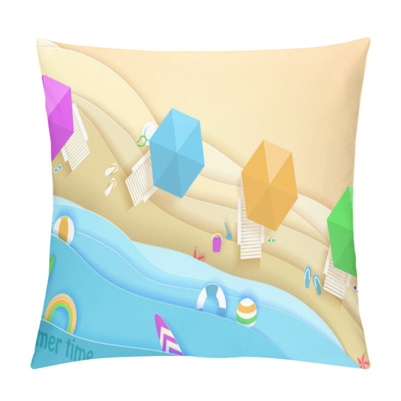 Personality  Tropical Beach In Paper Art Style. Vector Top View Paper Cut Illustration. Summer Holiday Concept Poster Template. Craft Origami. Pillow Covers